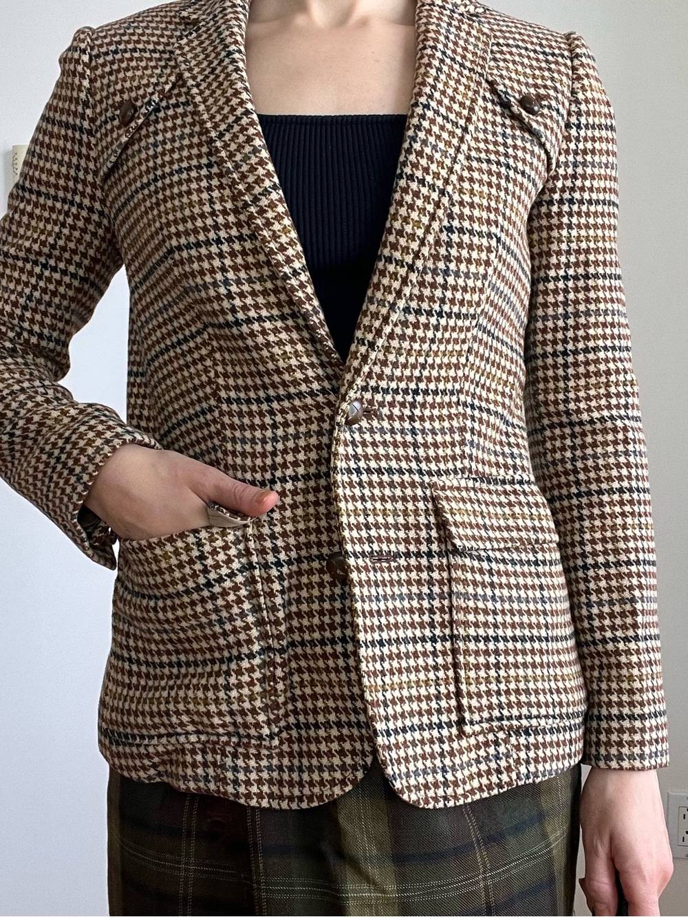 Club Monaco Brown And Cream Houndstooth Tailored Blazer